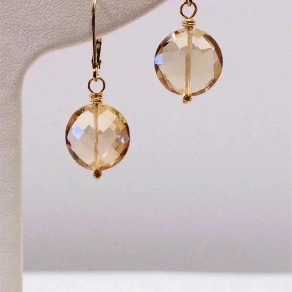 Worn on TV, Champagne Quartz, Neutral Color Earrings, Round Gemstone Earrings - Picture 2 of 3